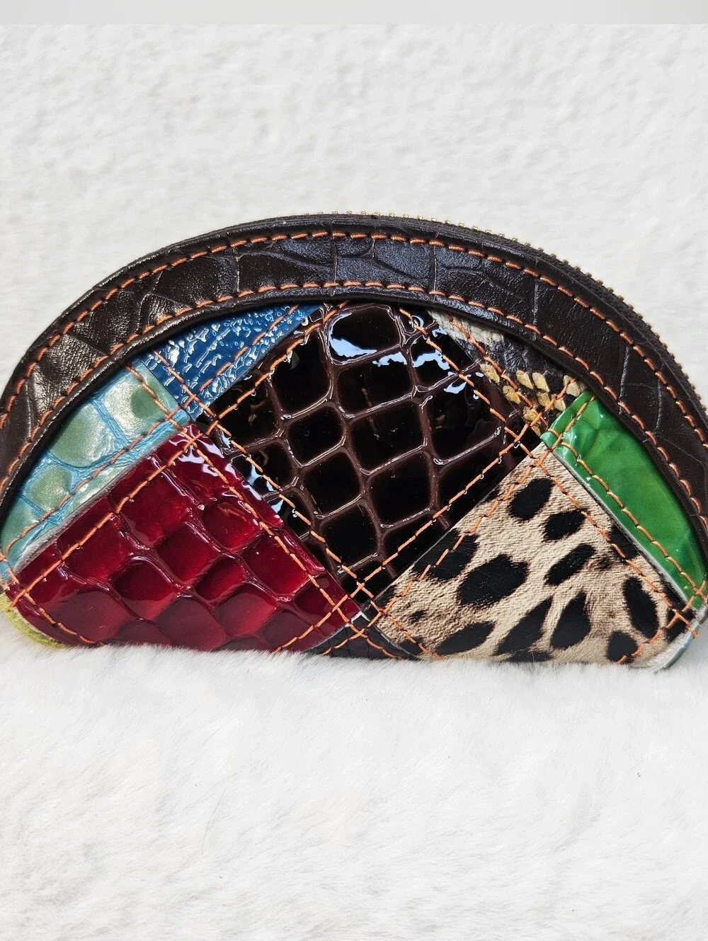Patchwork Multicolor Half-Moon Cosmetic Coin Pouch